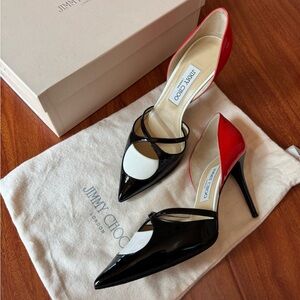 Jimmy Choo Black and Red Slingback Heels